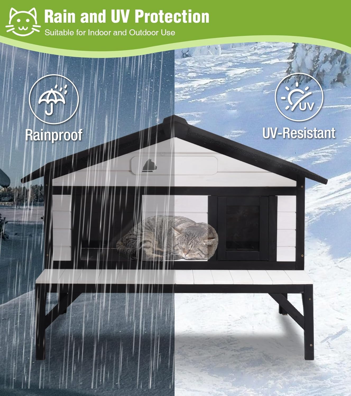 Aivituvin Heated Cat House for Outside, Outdoor Cat House Insulated with Electric Heating Blanket, Bite-Resistant Wires, Weatherproof Feral Cat Shelter for Winter