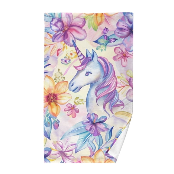 Unicorn in Flowers Cotton Face Towels Absorbent Hand Towel Soft Bathroom Towel for Kitchen Hotel Decoration