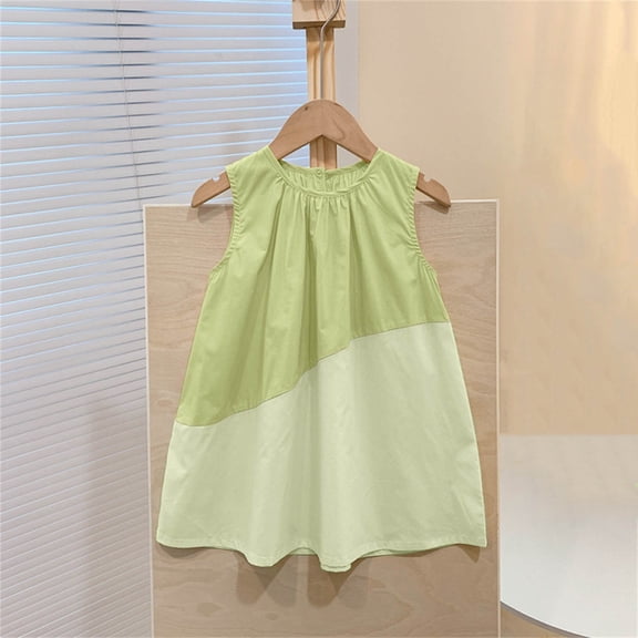 JUSLIO Dresses for Girls Beach Dresses Print Crew Neck Sleeveless Casual Cotton Dress Size 2 Y