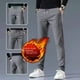 thumbnail image 3 of Pantalones negros con forro polar para hombre, otoño e invierno, estilo coreano, tallas grandes, ajustados, rectos, casuales, 3 of 5