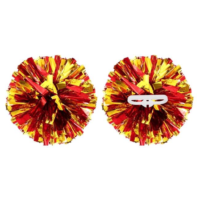 Uxcell 2 Pcs Pompones de Animación Metálicos de 12" con Anillos de Mango para Baile Rojo Dorado