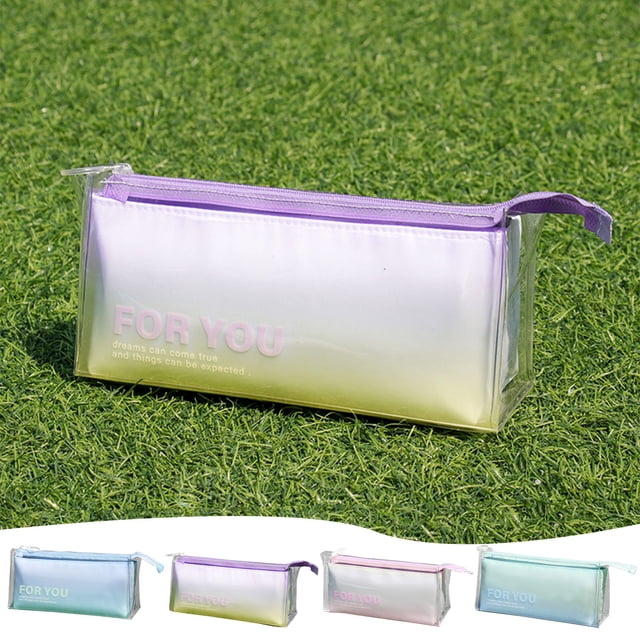 Estuche de lápices de color degradado | Bolsa de almacenamiento con cremallera de malla | Organizador multicapa desmontable | Diseño transparente de dos capas | Caja de papelería versátil |