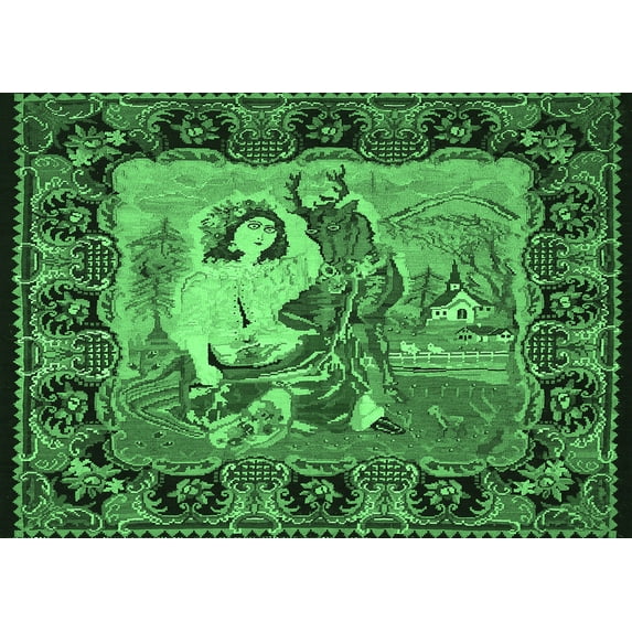 Ahgly Company Indoor Rectangle Medallion Emerald Green French Area Rugs, 2' x 5'
