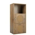 thumbnail image 1 of Seizeen Home Storage Cabinet, Floor Freestanding Storage Organizer with 2 Door and 1 Tier Open Shelf, Sideboard Cupboard with Decorative Rattan, for Living Room, Bedroom, Kitchen, Rustic Brown, 1 of 8