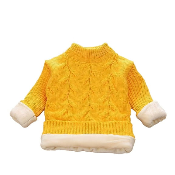 KHONTS Boys Girls Lined Thicken Sweaters Knit Crew Neck Soft Warm Toddler Kids Sweater,Sizes 1-8 Years Yellow 90