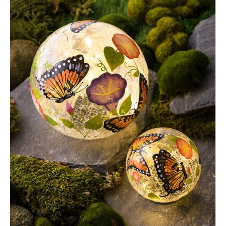 Hand Painted Butterfly Crackle Glass Solar Decorative Garden