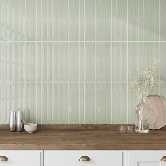 Horizonte 2 x 16 in. Glossy Soft Mint Green Ceramic Deco Subway Wall Tile (10.76 sq ft/case) - 50 Pack