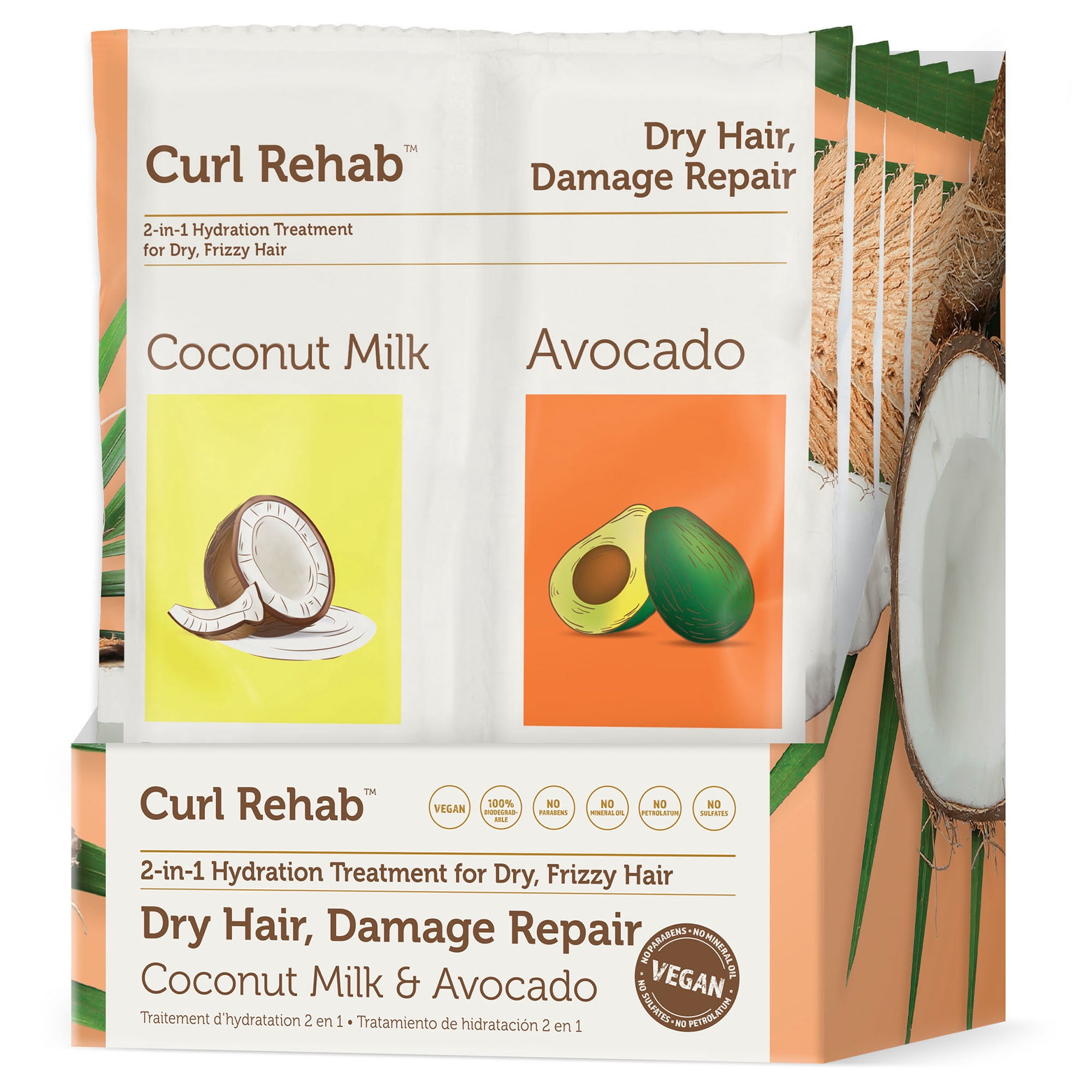 Curl Rehab: Dry Hair/Damage Repair Dual Treatment Packette - Coconut Milk & Avocado hydrating mask packette - 4.8 oz.