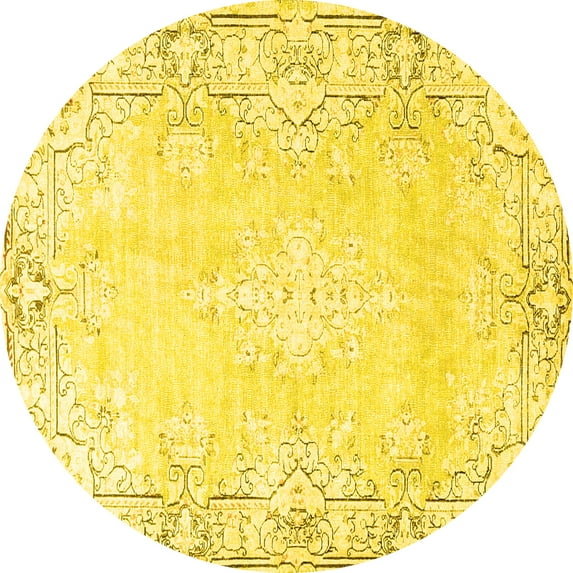 Ahgly Company Machine Washable Indoor Round Persian Yellow Bohemian Area Rugs, 3' Round