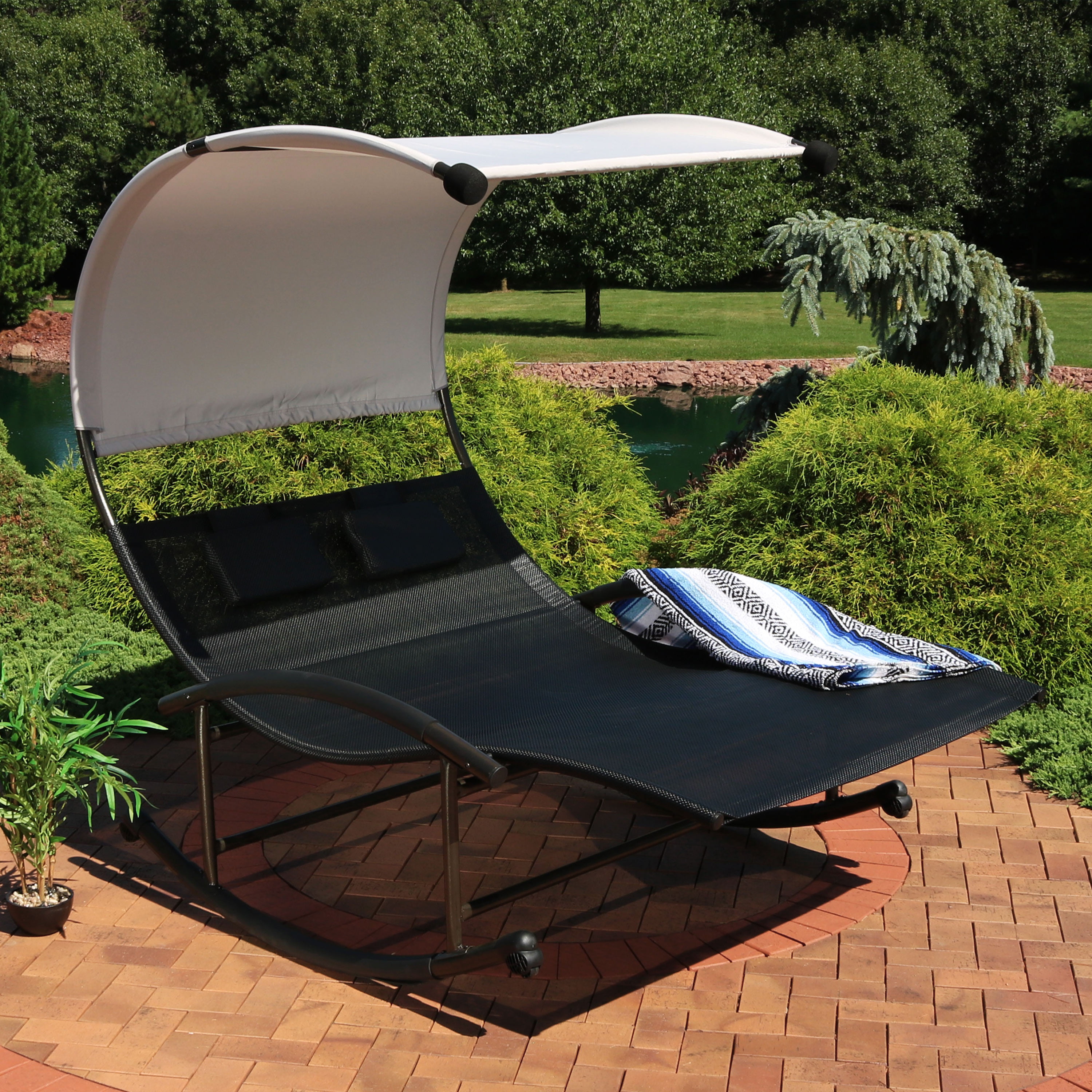 Sunnydaze Double Chaise Rocking Lounge with Canopy and ...