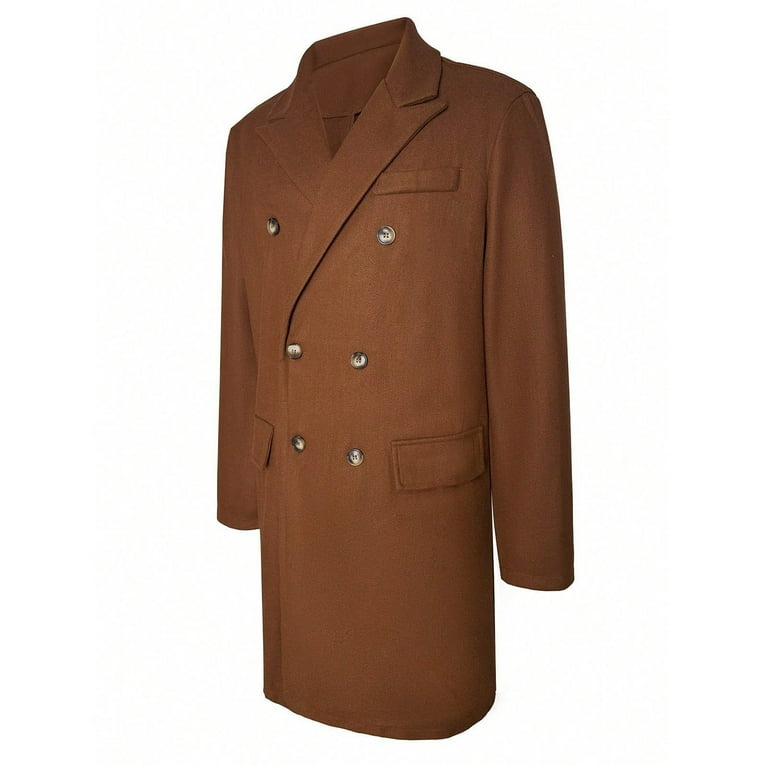 Chiccall Men's Notched Collar Trench Coat Double Breasted Long