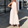 thumbnail image 2 of Miluxas Women's High Neck Sleeveless Pleated Maxi Dress A-Line Casual Loose Flowy Long Dress Cocktail Party Dress Summer Beach Vacation Outfits Beige, 2 of 5
