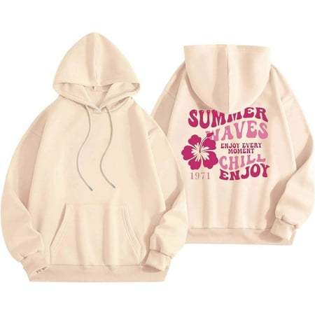 KEERADS Sweatshirts for Teen Girls Long Sleeve Letter Print Hoodies Graphic Drawstring Pullover Oversized Preppy Sweatshirt