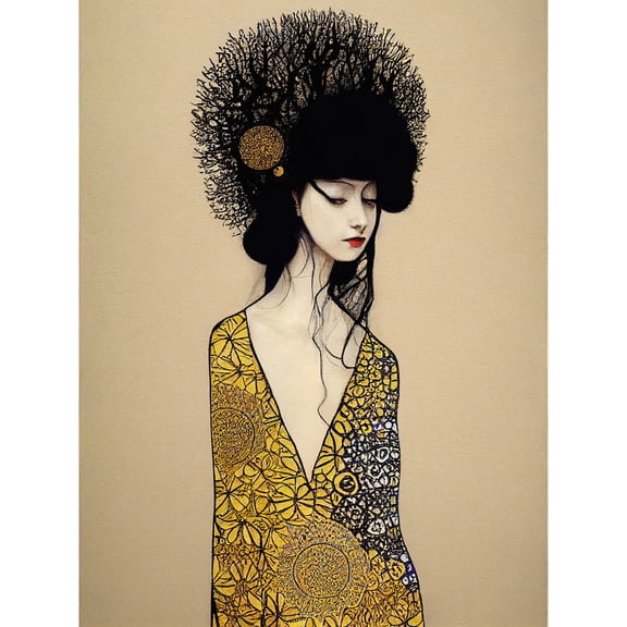 The Goddess in Gold Black Klimt Style Robe Unframed Wall Art Print Poster Home Decor Premium