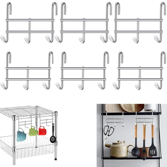 Wire Shelving 3-Hooks,Tutuviw 3 Hook Attachment for Wire Shelving,6 Pcs Wire Shelving Hooks Accessories,Steel Hanging Rack,Metal Rack Hangers for Storage Organizer (3.7x 1.6x 3.2in,Chrome)