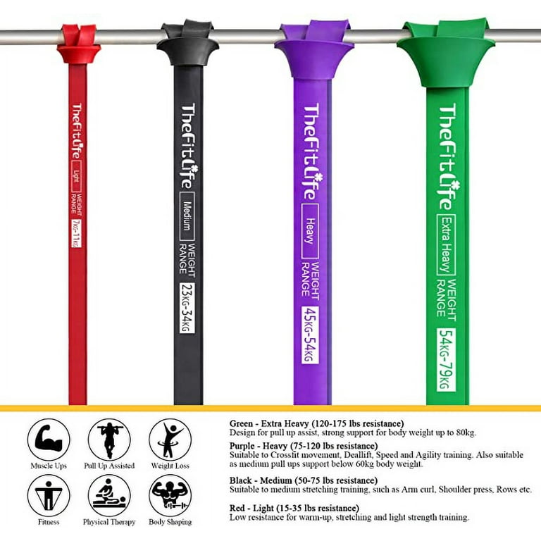 TheFitLife Resistance Pull Up Bands Pull Up Assist Exercise Bands Long Workout Loop Bands for Body Stretching Powerlifting Fitness Training with Carrying Bag and Workout Guide Full Set Walmart
