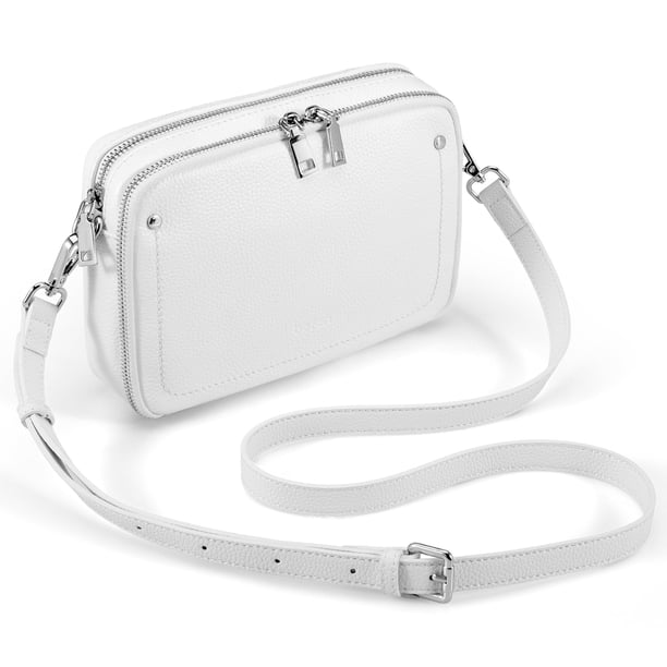 Bolso bandolera Befen de piel auténtica con protección RFID, color blanco