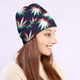 thumbnail image 3 of Trippy Hemp Leaves Reggae Pattern Print Beanie Hat, 420 Cannabis Marijuana Stoner Cuffed Beanie For Men Women, 3 of 6