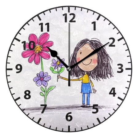 Girl and Flowers Wall Clock Modern Small Clock Black Hands for Office, Home, Bedroom,School 9.84in