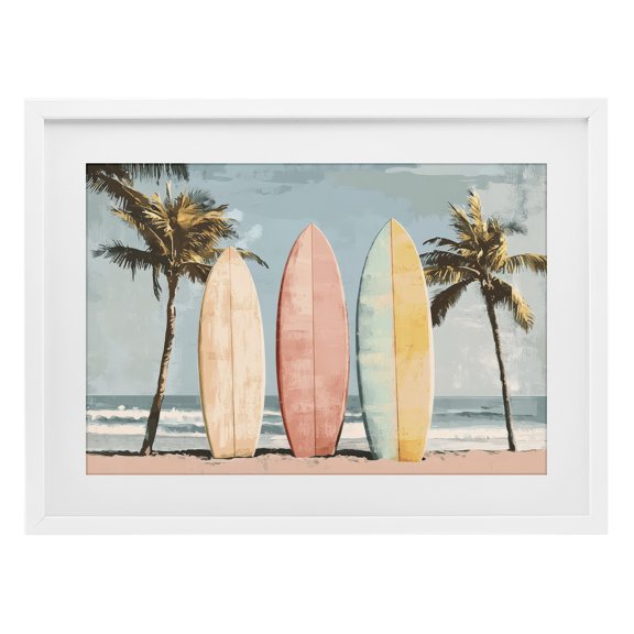 Stupell Industries Tropical Paradise Surfboard Trio White Framed Print Under Glass, 20 x 14, by Petals Prints Design