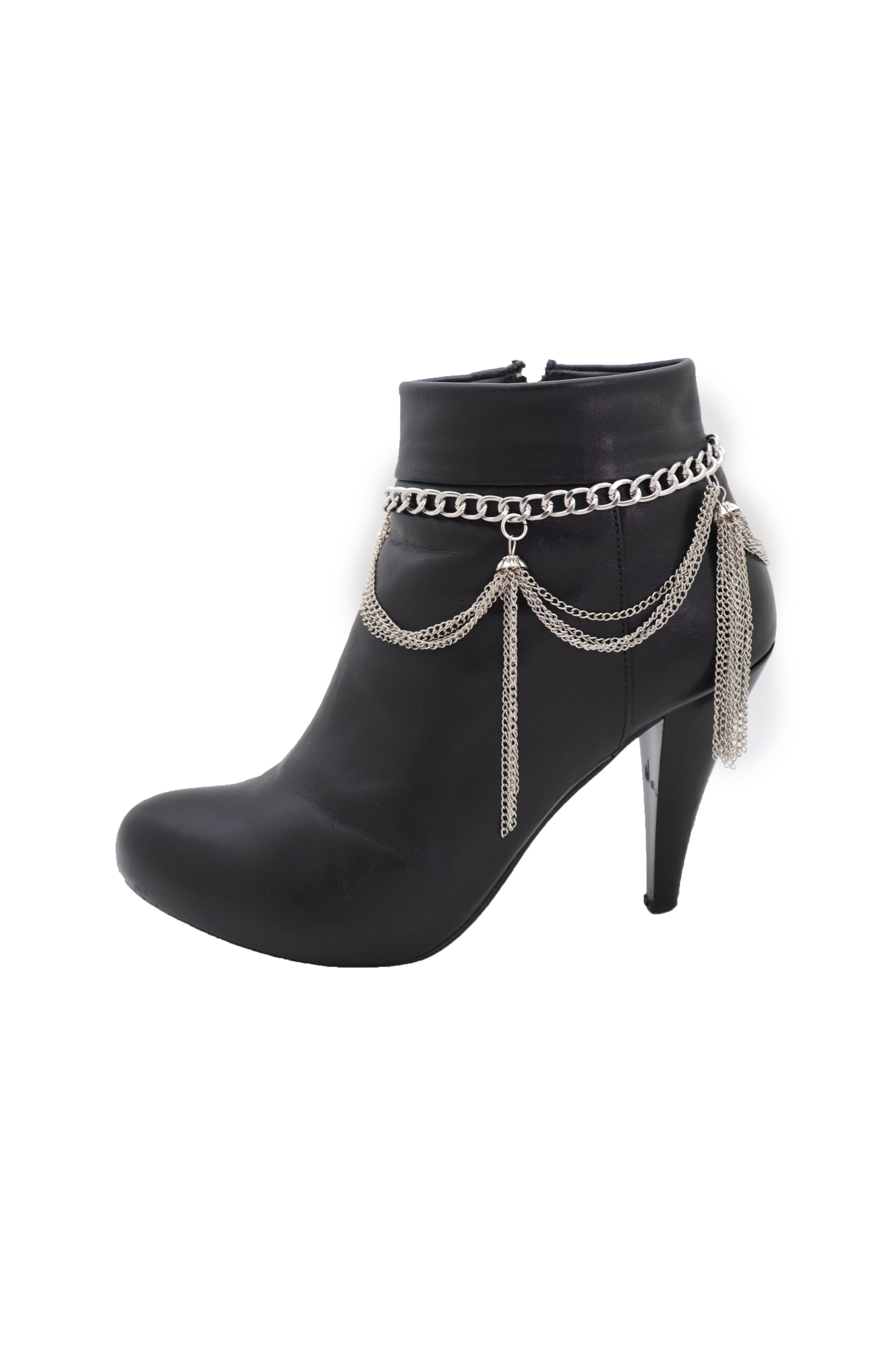 Women Silver Metal Chain Boot Bracelet Shoe Tassel Fringe Charm