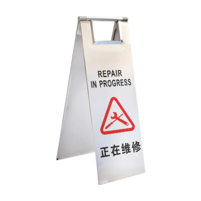 Lipstore Stainless Steel Parking Sign Bilingual Security Sign Portable Convenient Storage Rustproof, Foldable Industrial Warning Sign Repair In Progress