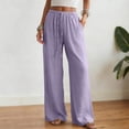 thumbnail image 2 of RFQWOVSR Women's High Waist Drawstring Wide Leg Linen Pants with Pockets Loose Fit Casual Summer Trousers XS, 2 of 5
