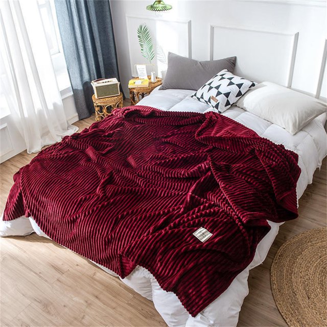 Fleece Solid Color Striped Fleece Blanket Coral Fleece Sofa Cover Blanket Air Conditioning Blanket Nap Blanket