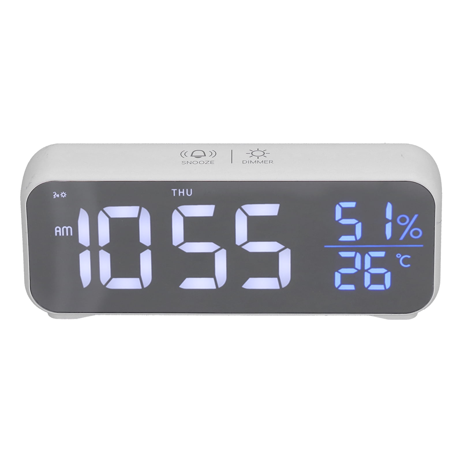 BOKYAN Digital Alarm Clock LED Electronic Mirror Clock with Built-in Battery Temperature Display Date Calendar for Bedroom Office Tabletop Modern White 6.5x2.5x1.2in