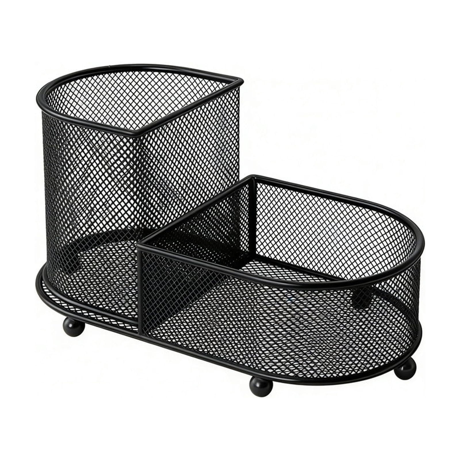 Large Capacity Pen Stationery Organizer Storage Basket - Metal Mesh Desktop Holder, Two Tier Compartment Design, Versatile Office Study Desk Accessory