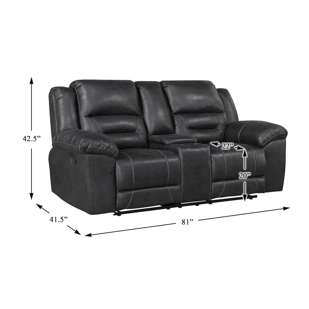 Lexicon Hazen Microfiber Double Reclining Love Seat with Center Console in Black