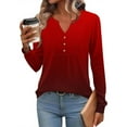 thumbnail image 2 of WRKEKC Long Sleeve T-Shirts for Women Gradient Print V-Neck Loose Fit Casual T-Shirt with Buttons Soft Fabric Fall Winter Long Sleeve Top, 2 of 5
