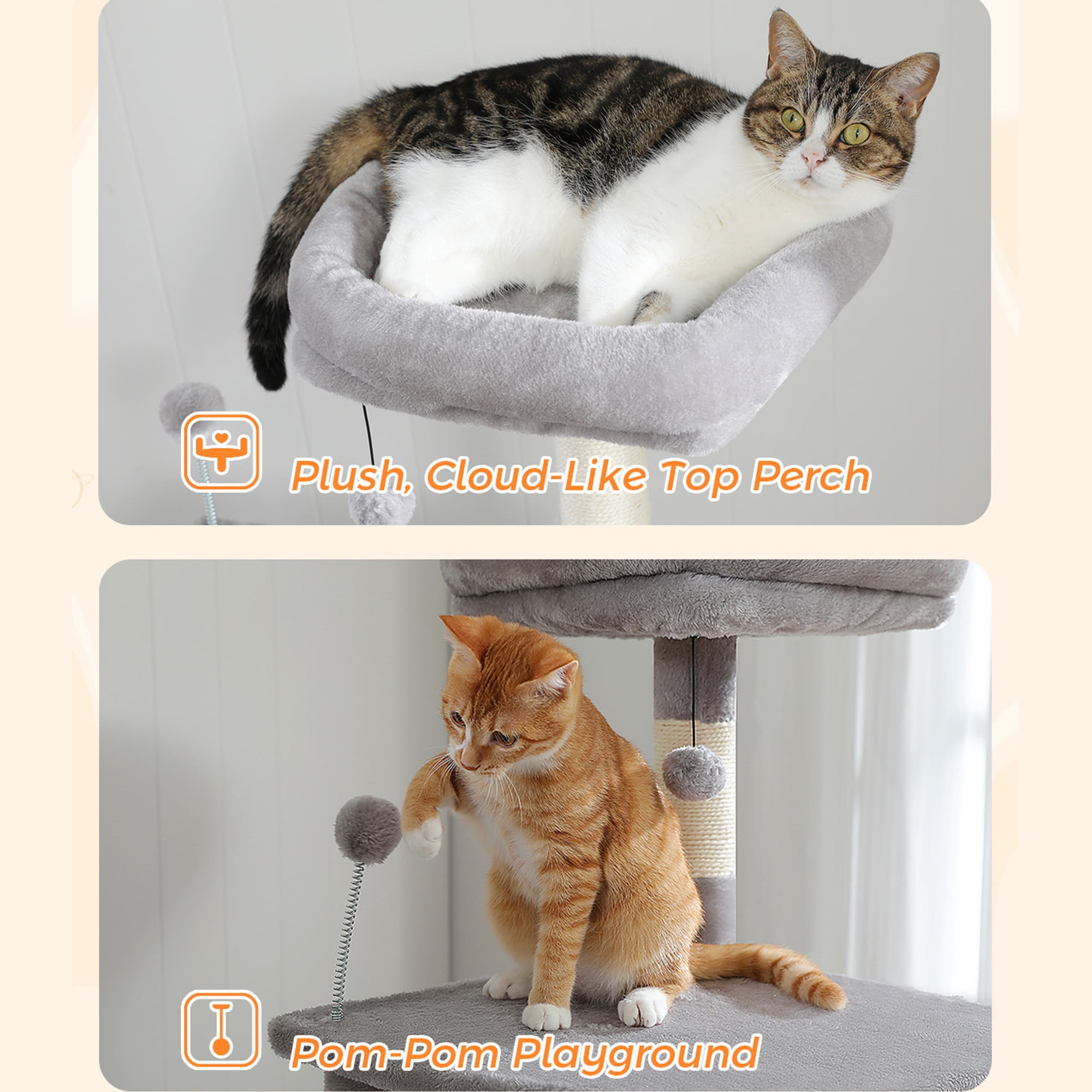 resenkos 50" Multi-Level Cat Tree Tower with Hammock, 2 Perches, Scratching Posts, Cat Condo for Indoor Cats Kittens Tree House, Gray