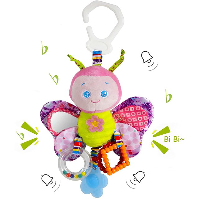 Cochecito de juguete para bebé y asiento de coche de juguete para bebé con mordedor colgante Juguetes de sonajero Clip en cochecito de juguete Juguetes de bebé de felpa suave para niños y niñas de 3 TUNC Sencillez