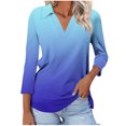 thumbnail image 2 of Htigea Shirts for Women 3/4 Sleeve Summer Tops Lapel Solid Color Business Casual Collared Shirts Dressy Blouses Blue,M, 2 of 5