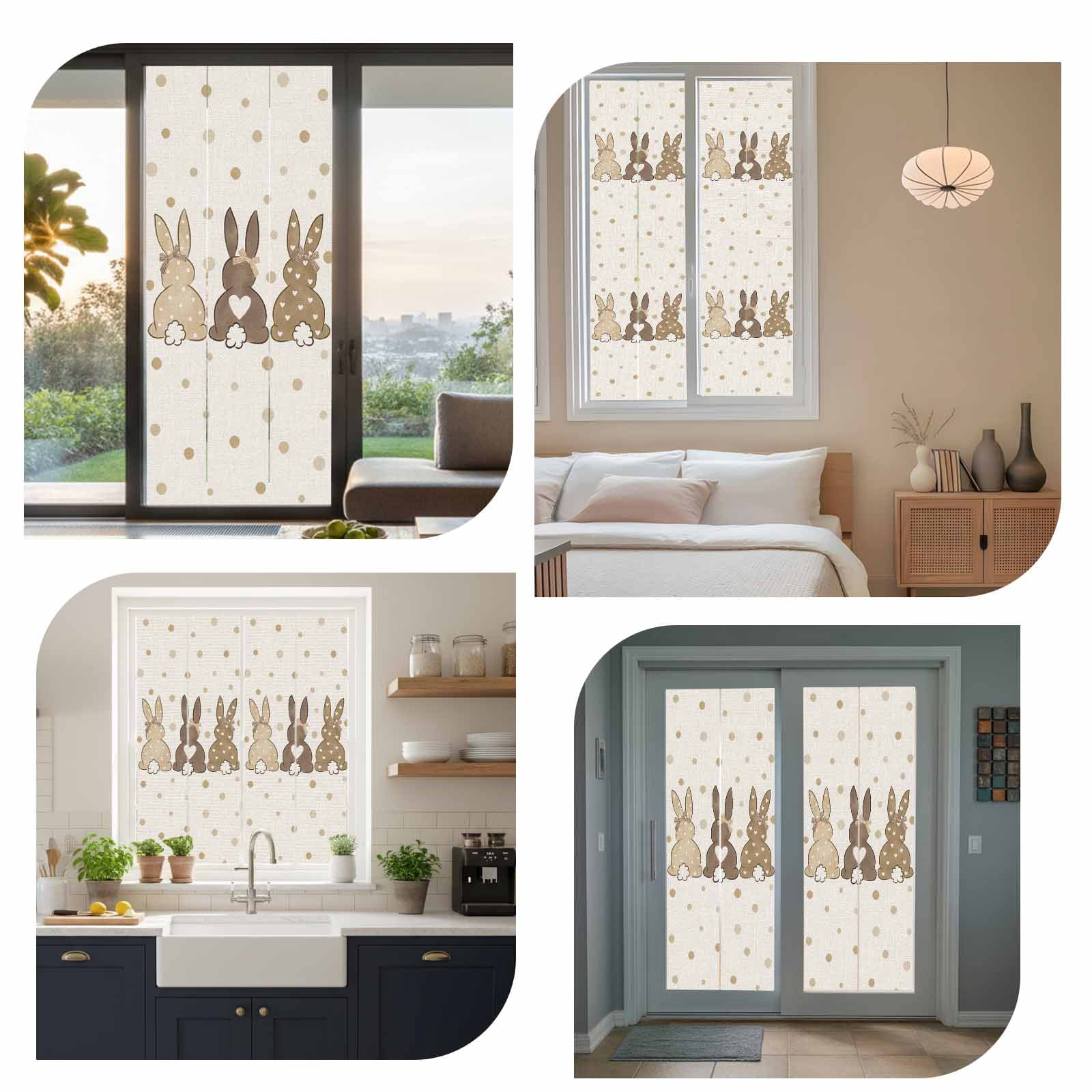Easter Window Privacy Film, Polka Dot Bunny Frosted Glass Window Clings Static Cling UV Heat Blocking Reusable Door Sticker for Bathroom 23.6 x 59 Inch