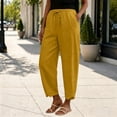 thumbnail image 2 of Summer Linen Pants for Women Harem Pants Barrel Trousers Straight Leg Pants Elastic Waist Trousers With Pockets Palazzo Loose Fit Split Hem Pants Capris Pants Boho Travel Pull-On Pants, 2 of 9