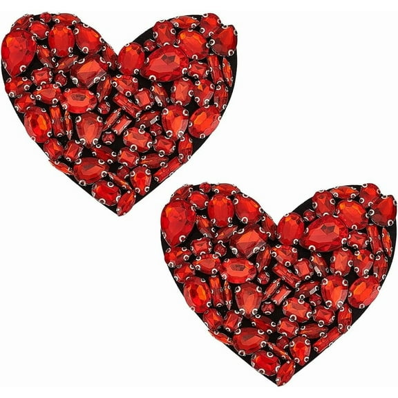 1set 2 pcs Heart Rhinestone Patch 4.1x4.6inch Red Rhinestone Sew On Patches Handmade Bling Heart Patches Applique for Clothing Jeans Jackets Handbag Decoration Sewing Accessories