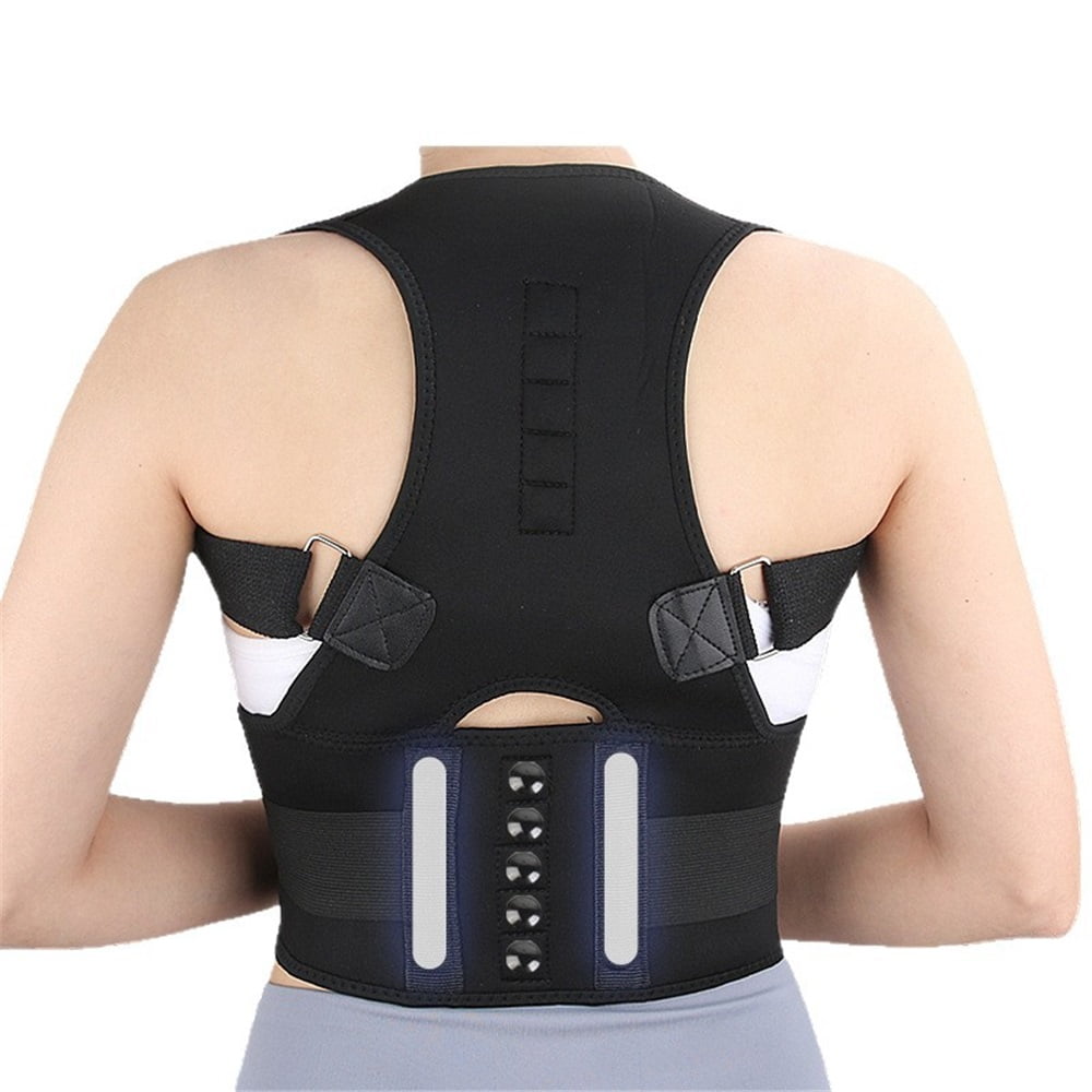 Thoracic Back Brace Posture Corrector - Magnetic Support for Neck Shoulder Upper and Lower Back Pain Relief - Perfect Posture Brace for Cervical Lumbar Spine - Fully Adjustable Belt (Black, L)