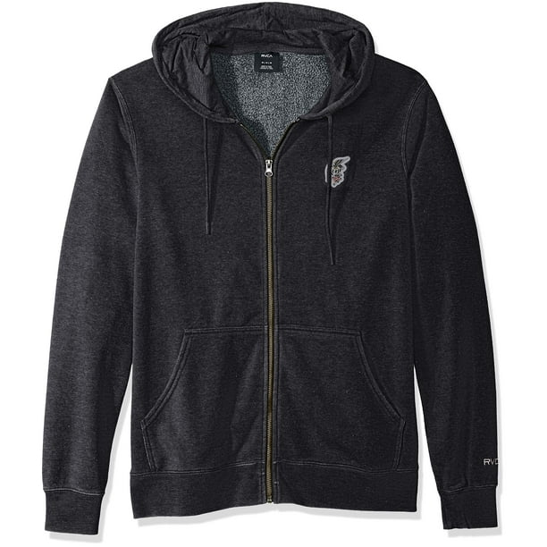 Download Rvca - Mens Sweater Heather Hooded Patched Knit Zip-Front ...