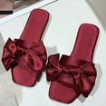 thumbnail image 5 of JeashCHAT Women's Flat Sandals Bow Tie Square Open Toe Single Band Slide Sandals for Women Dressy Summer (Red), 5 of 5