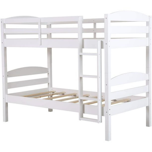 Transitional Style Wooden Bunk Bed With Guard Rails And Railings White Walmart Com Walmart Com