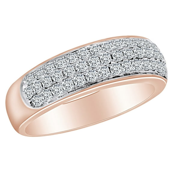 AFFY 1.00 Carat (Ctw) Round Shape White Natural Diamond Three Row Men's Band Ring 10k Solid Gold