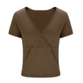 thumbnail image 5 of ClodeEU Women's V Neck Short Sleeve Crop Top ,Slim Fit Solid Color Casual Tee Coffee,Womens Plus XXL, 5 of 7