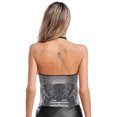 thumbnail image 2 of Yartina Women's Glittery Sequin Crop Top Sleeveless Halter Tank Top Rave Party Vest Camisole Grey One Size, 2 of 7