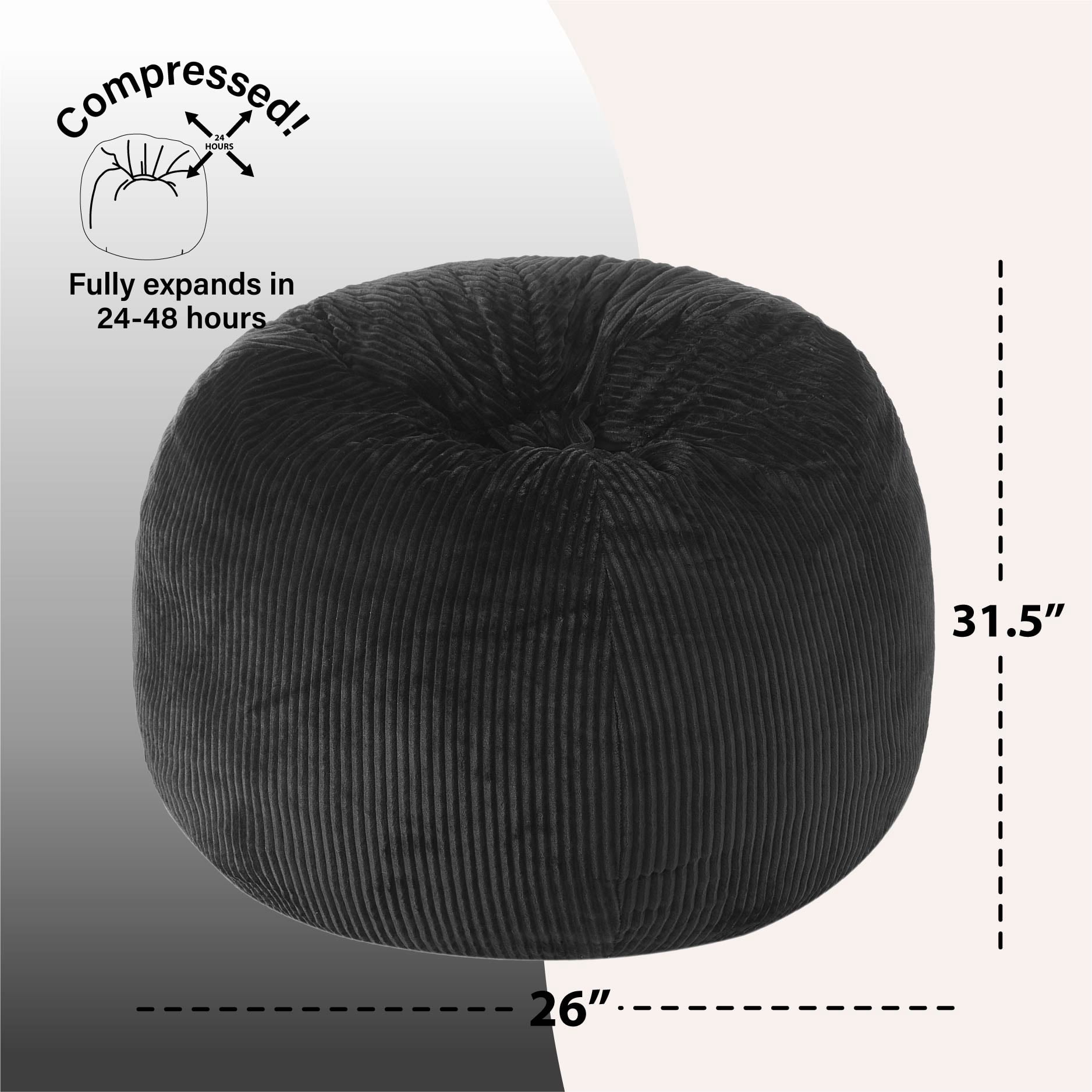 Urban Shop , Ribbed Compressed Foam Kids and Teen Chair, Black