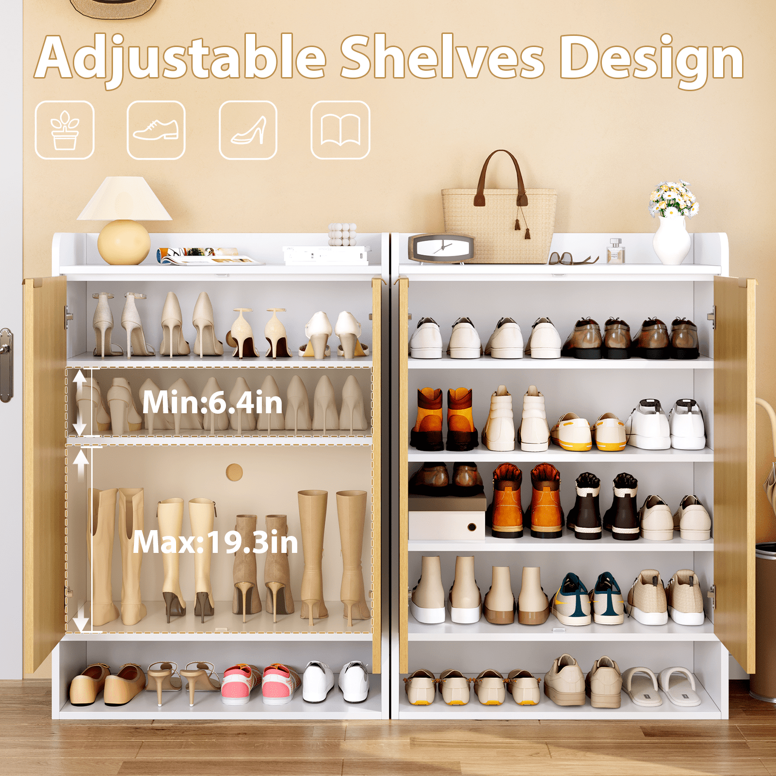 Extra Wide Shoe Storage Cabinet, 20 Pairs Shoe Organizer Cabinet with 2 hooks, Shoe Cabinet for Enterway