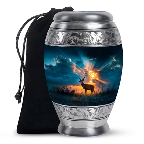Deer Urn For Human Ashes Adult - Funeral Urns for Human Ashes Adult Women - Cremation Urns - 6inch, Medium Size with Velvet Bag - 1pcs, Memorial Urn