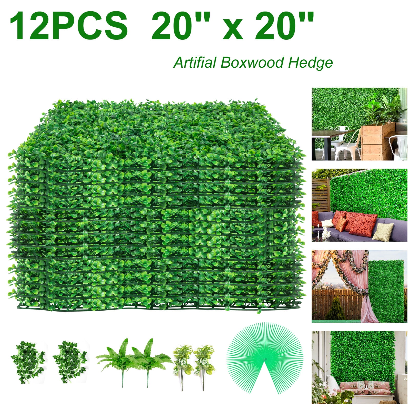 24pcs Artificial Boxwood Mat Wall Hedge Decor w/ Ties Grass Fake Fence 10x10" US 