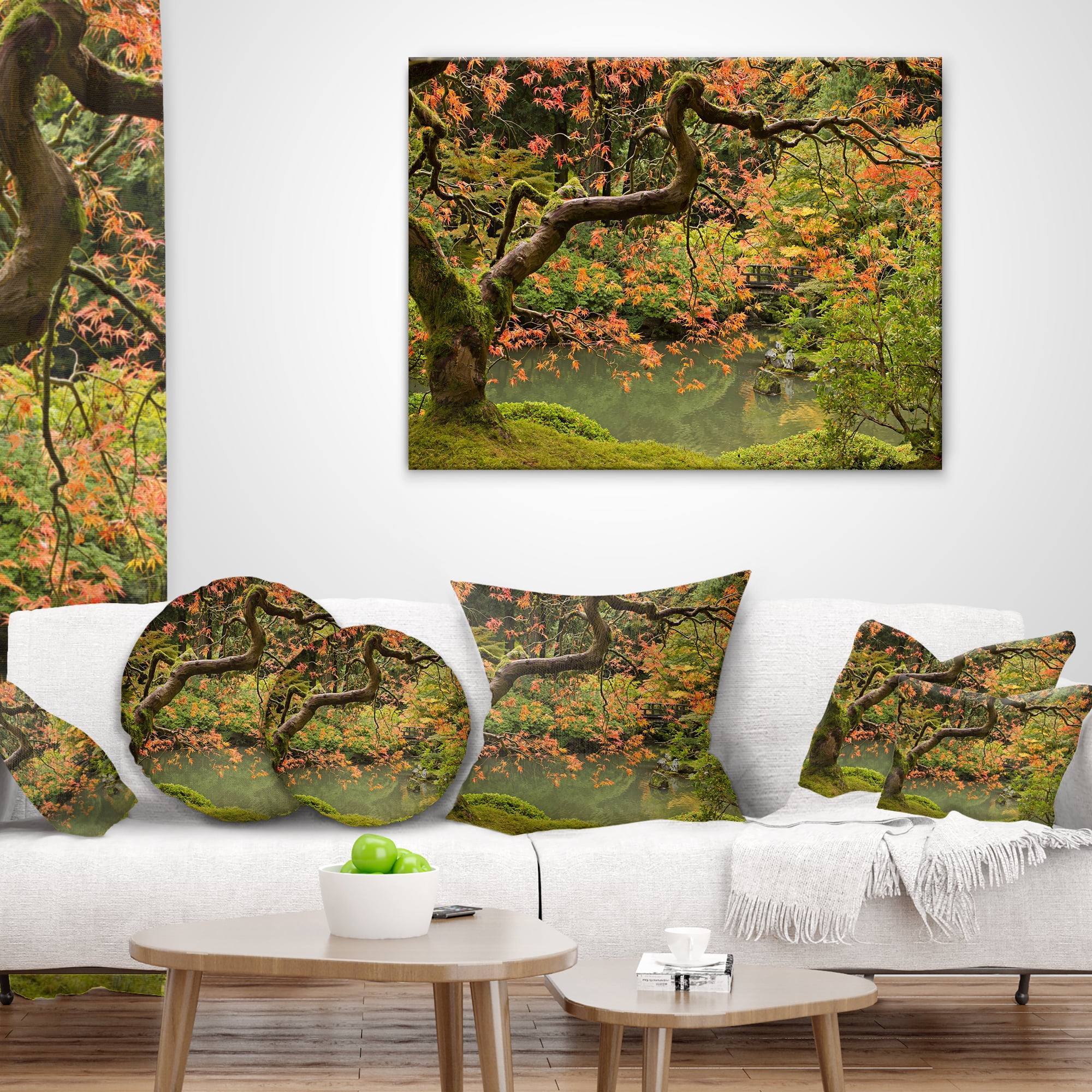 Designart Japanese Garden Fall Season - Landscape Printed Throw Pillow - 16x16